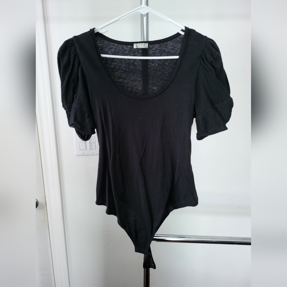FP Movement by Free People Black Puff Sleeve Bodysuit